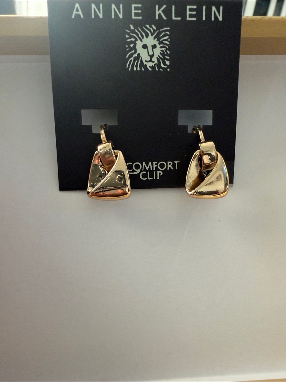 Anne Klein Polished Gold Twisted Triangle Clip-On Earrings
